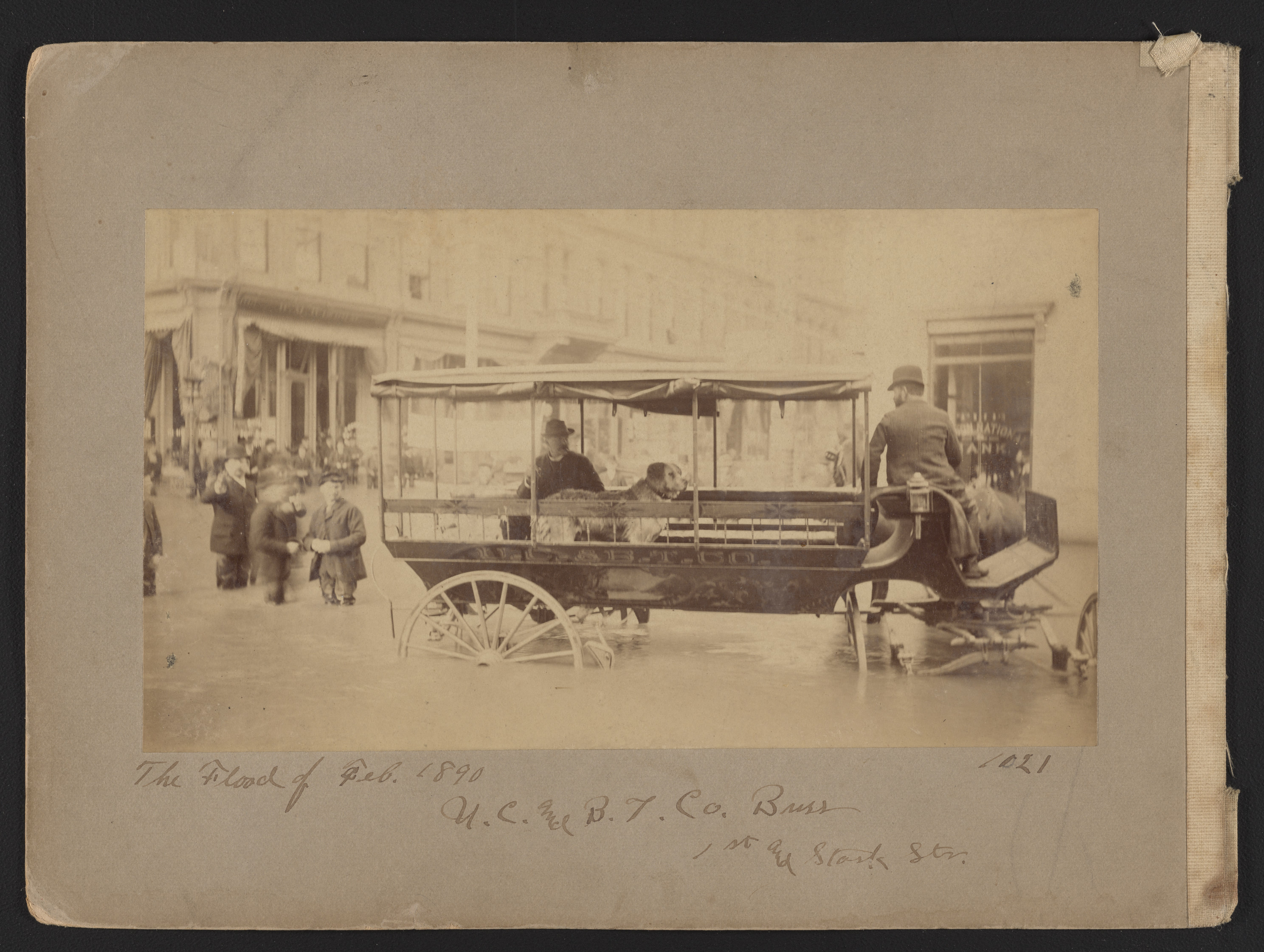 Horse-Drawn Carriage at the Intersection of First Street and Stark Street During 1890 Flood, Portland, Oregon